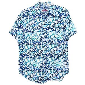 Robert Graham Blue Circle Print Short Sleeve Button Shirt Men M Modern Graphic